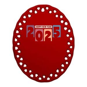 Happy New Year 2025 Celebration Graphic Ceramic Oval Ornament