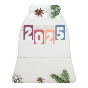 Happy New Year 2025 Celebration Graphic Ceramic Bell Ornament