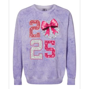 Happy New Year 2025 Disco Ball Coquette Bow Family Colorblast Crewneck Sweatshirt