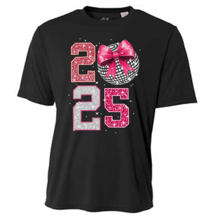 Happy New Year 2025 Disco Ball Coquette Bow Family Cooling Performance Crew T-Shirt