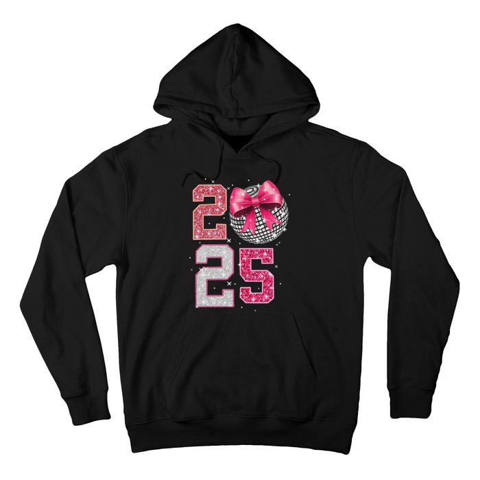 Happy New Year 2025 Disco Ball Coquette Bow Family Hoodie