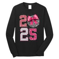 Happy New Year 2025 Disco Ball Coquette Bow Family Long Sleeve Shirt