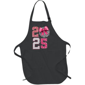 Happy New Year 2025 Disco Ball Coquette Bow Family Full-Length Apron With Pockets