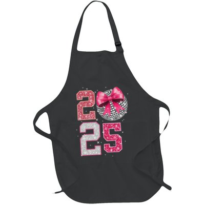 Happy New Year 2025 Disco Ball Coquette Bow Family Full-Length Apron With Pockets