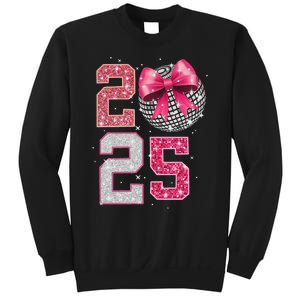 Happy New Year 2025 Disco Ball Coquette Bow Family Sweatshirt