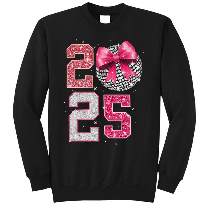 Happy New Year 2025 Disco Ball Coquette Bow Family Sweatshirt