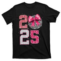 Happy New Year 2025 Disco Ball Coquette Bow Family T-Shirt