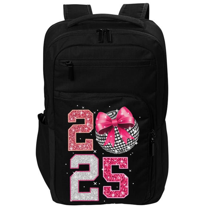 Happy New Year 2025 Disco Ball Coquette Bow Family Impact Tech Backpack