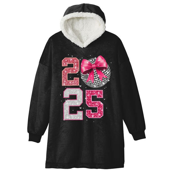 Happy New Year 2025 Disco Ball Coquette Bow Family Hooded Wearable Blanket