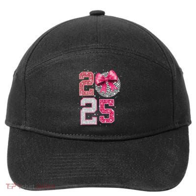Happy New Year 2025 Disco Ball Coquette Bow Family 7-Panel Snapback Hat