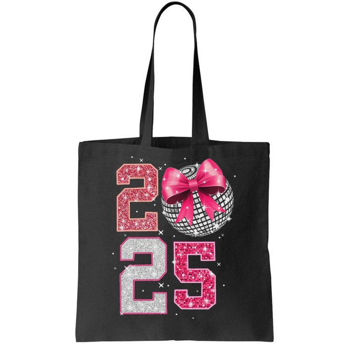 Happy New Year 2025 Disco Ball Coquette Bow Family Tote Bag