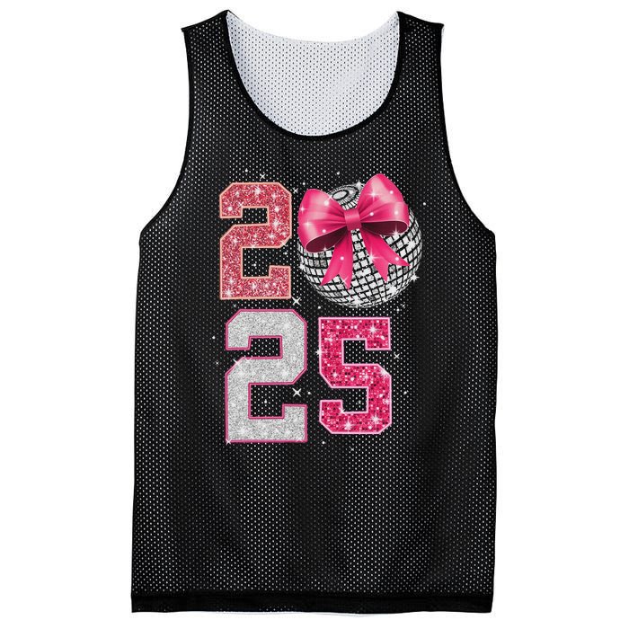 Happy New Year 2025 Disco Ball Coquette Bow Family Mesh Reversible Basketball Jersey Tank