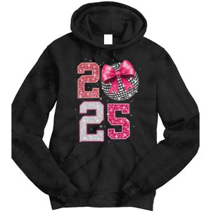 Happy New Year 2025 Disco Ball Coquette Bow Family Tie Dye Hoodie