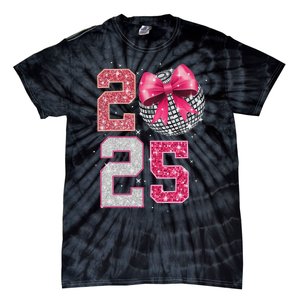 Happy New Year 2025 Disco Ball Coquette Bow Family Tie-Dye T-Shirt