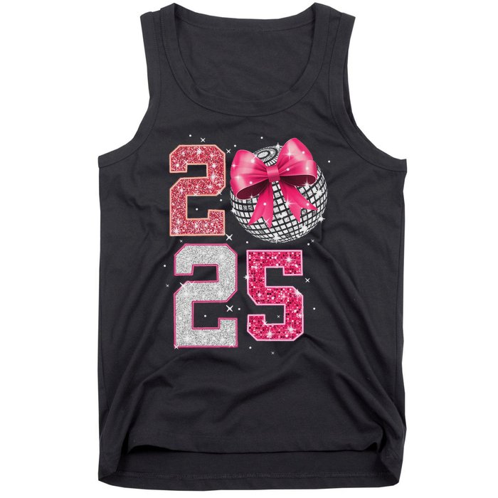 Happy New Year 2025 Disco Ball Coquette Bow Family Tank Top