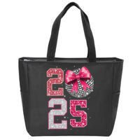 Happy New Year 2025 Disco Ball Coquette Bow Family Zip Tote Bag