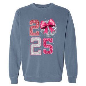 Happy New Year 2025 Disco Ball Coquette Bow Family Garment-Dyed Sweatshirt