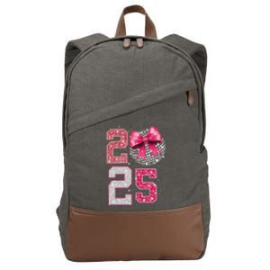 Happy New Year 2025 Disco Ball Coquette Bow Family Cotton Canvas Backpack