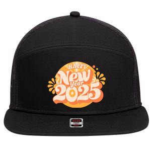 Happy New Year 2025 Celebration Graphic 7 Panel Mesh Trucker Snapback Hat