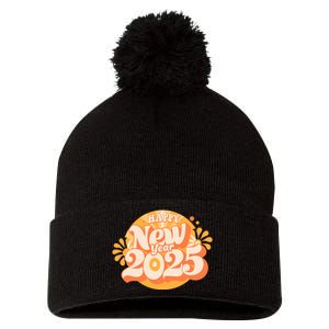 Happy New Year 2025 Celebration Graphic Pom Pom 12in Knit Beanie