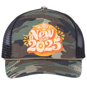 Happy New Year 2025 Celebration Graphic Retro Rope Trucker Hat Cap