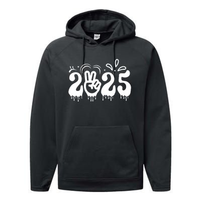 Happy New Year 2025 Celebration Graphic Performance Fleece Hoodie