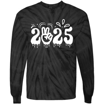 Happy New Year 2025 Celebration Graphic Tie-Dye Long Sleeve Shirt