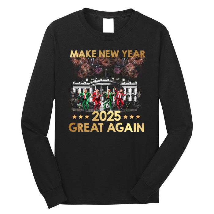 Happy New Year 2025 Make New Year Great Again Trump Dance Long Sleeve Shirt