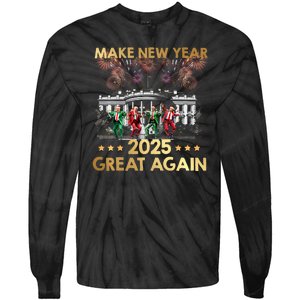 Happy New Year 2025 Make New Year Great Again Trump Dance Tie-Dye Long Sleeve Shirt