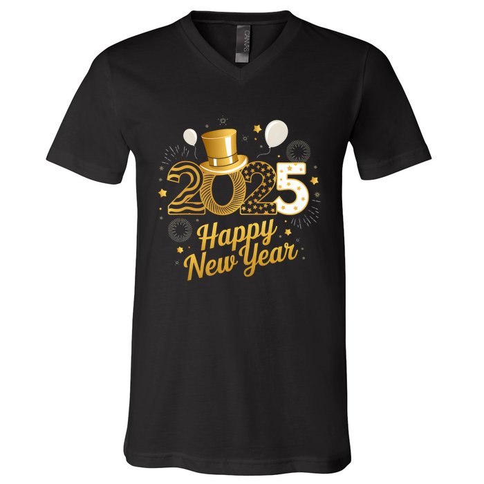 Happy New Year Party 2025 Balloons Family Matching Fireworks V-Neck T-Shirt