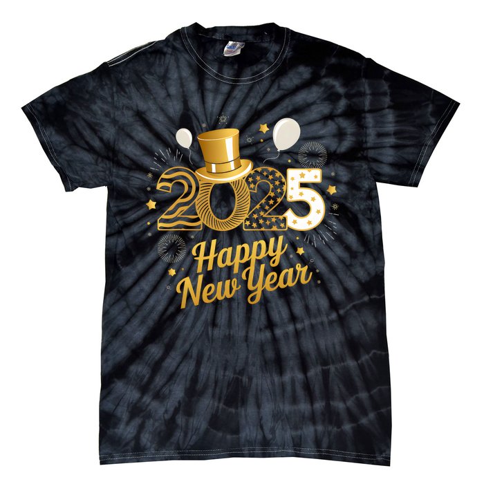 Happy New Year Party 2025 Balloons Family Matching Fireworks Tie-Dye T-Shirt