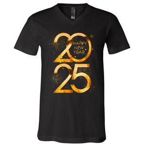 Happy New Year Party Supplies 2025 Family Matching Fireworks V-Neck T-Shirt