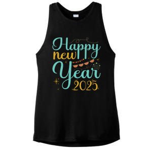 Happy New Year 2025 Celebration Graphic Ladies PosiCharge Tri-Blend Wicking Tank