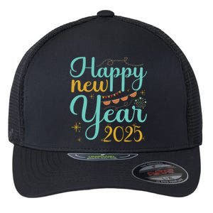 Happy New Year 2025 Celebration Graphic Flexfit Unipanel Trucker Cap