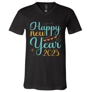 Happy New Year 2025 Celebration Graphic V-Neck T-Shirt