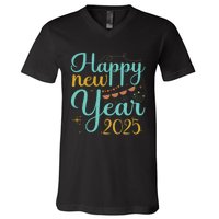 Happy New Year 2025 Celebration Graphic V-Neck T-Shirt