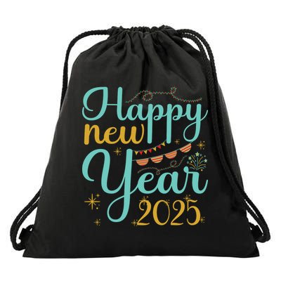 Happy New Year 2025 Celebration Graphic Drawstring Bag
