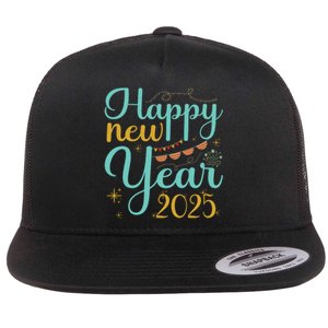 Happy New Year 2025 Celebration Graphic Flat Bill Trucker Hat