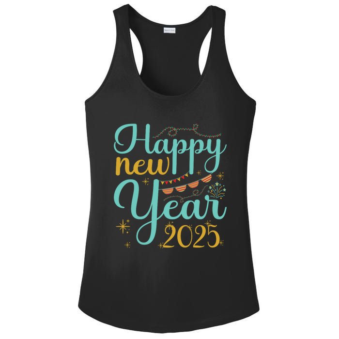 Happy New Year 2025 Celebration Graphic Ladies PosiCharge Competitor Racerback Tank