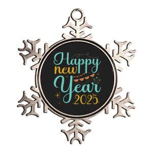 Happy New Year 2025 Celebration Graphic Metallic Star Ornament