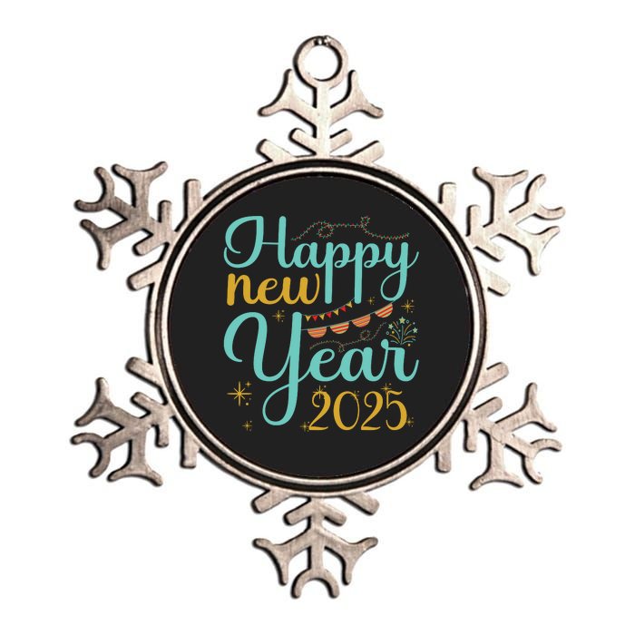 Happy New Year 2025 Celebration Graphic Metallic Star Ornament