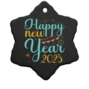 Happy New Year 2025 Celebration Graphic Ceramic Star Ornament