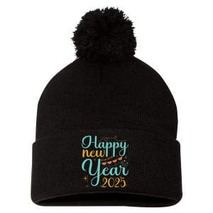 Happy New Year 2025 Celebration Graphic Pom Pom 12in Knit Beanie