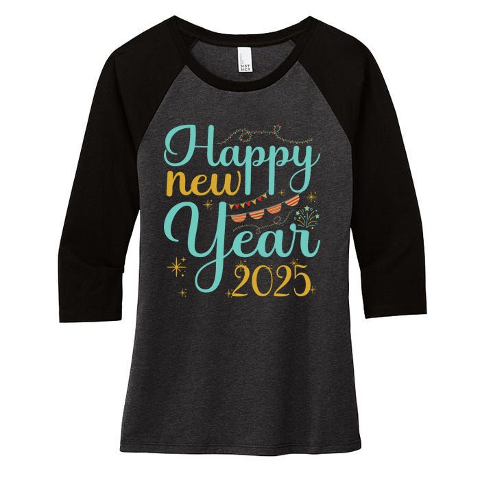 Happy New Year 2025 Celebration Graphic Women's Tri-Blend 3/4-Sleeve Raglan Shirt