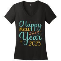 Happy New Year 2025 Celebration Graphic Women's V-Neck T-Shirt