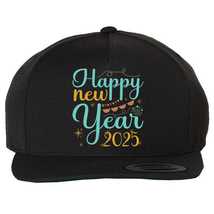 Happy New Year 2025 Celebration Graphic Wool Snapback Cap