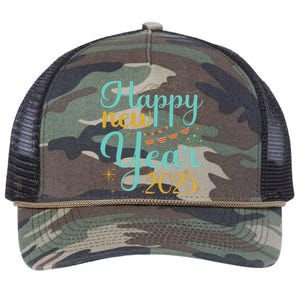 Happy New Year 2025 Celebration Graphic Retro Rope Trucker Hat Cap