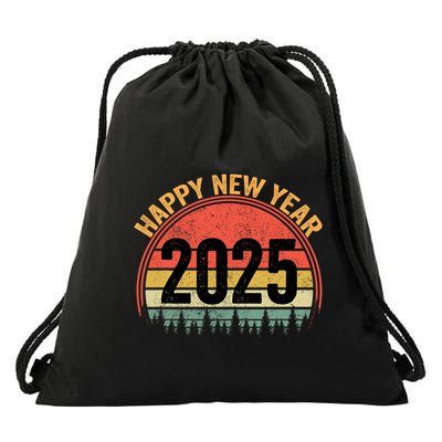 Happy New Year 2025 Gifts Distressed Retro Present Drawstring Bag