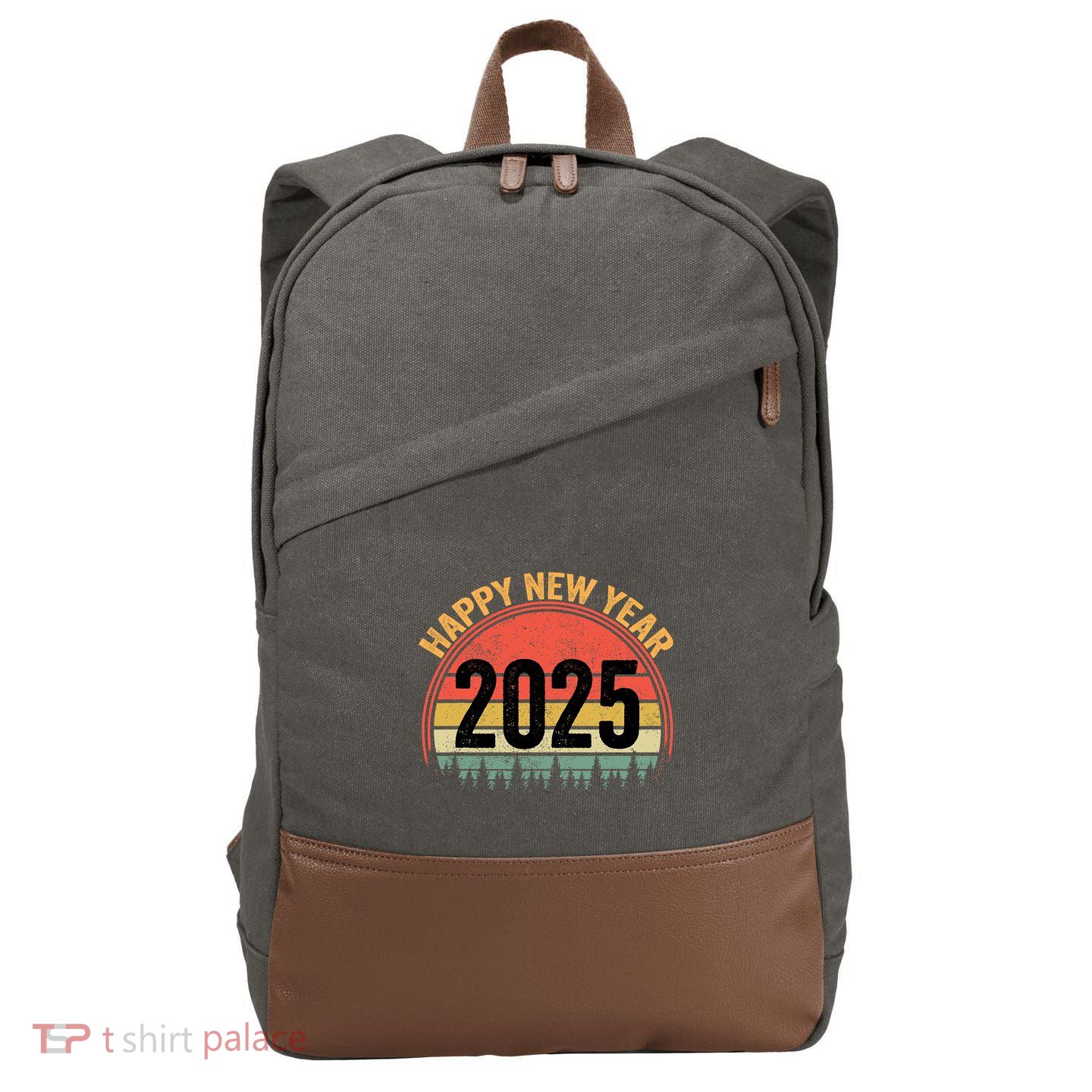 Happy New Year 2025 Gifts Distressed Retro Present Cotton Canvas Backpack