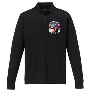 Happy New Year 2025 Boy Girl Funny Trump Performance Long Sleeve Polo